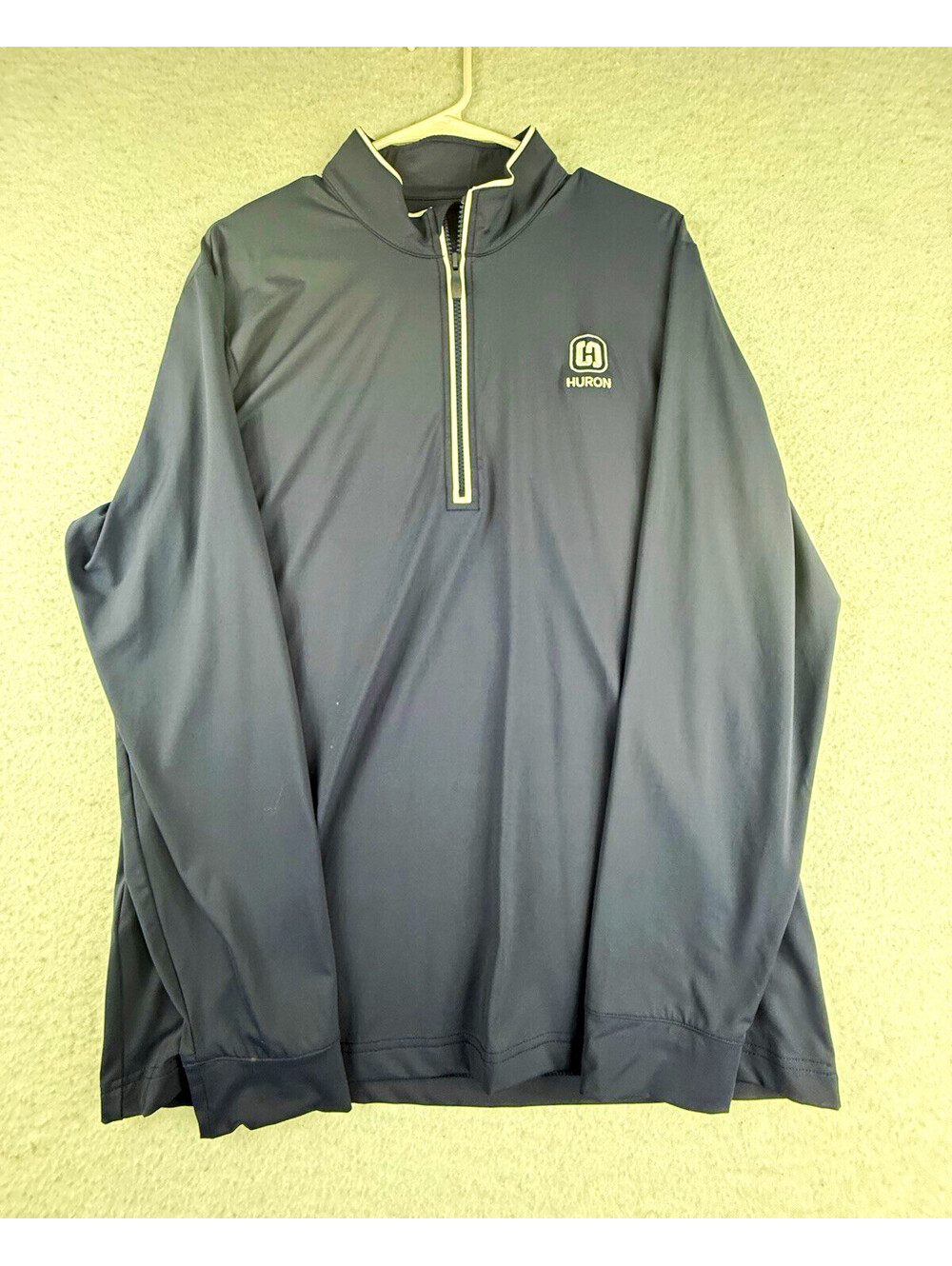 Original Penguin Men's Blue Solid 1/4 Zip Mock Neck Golf Polo Shirt L
